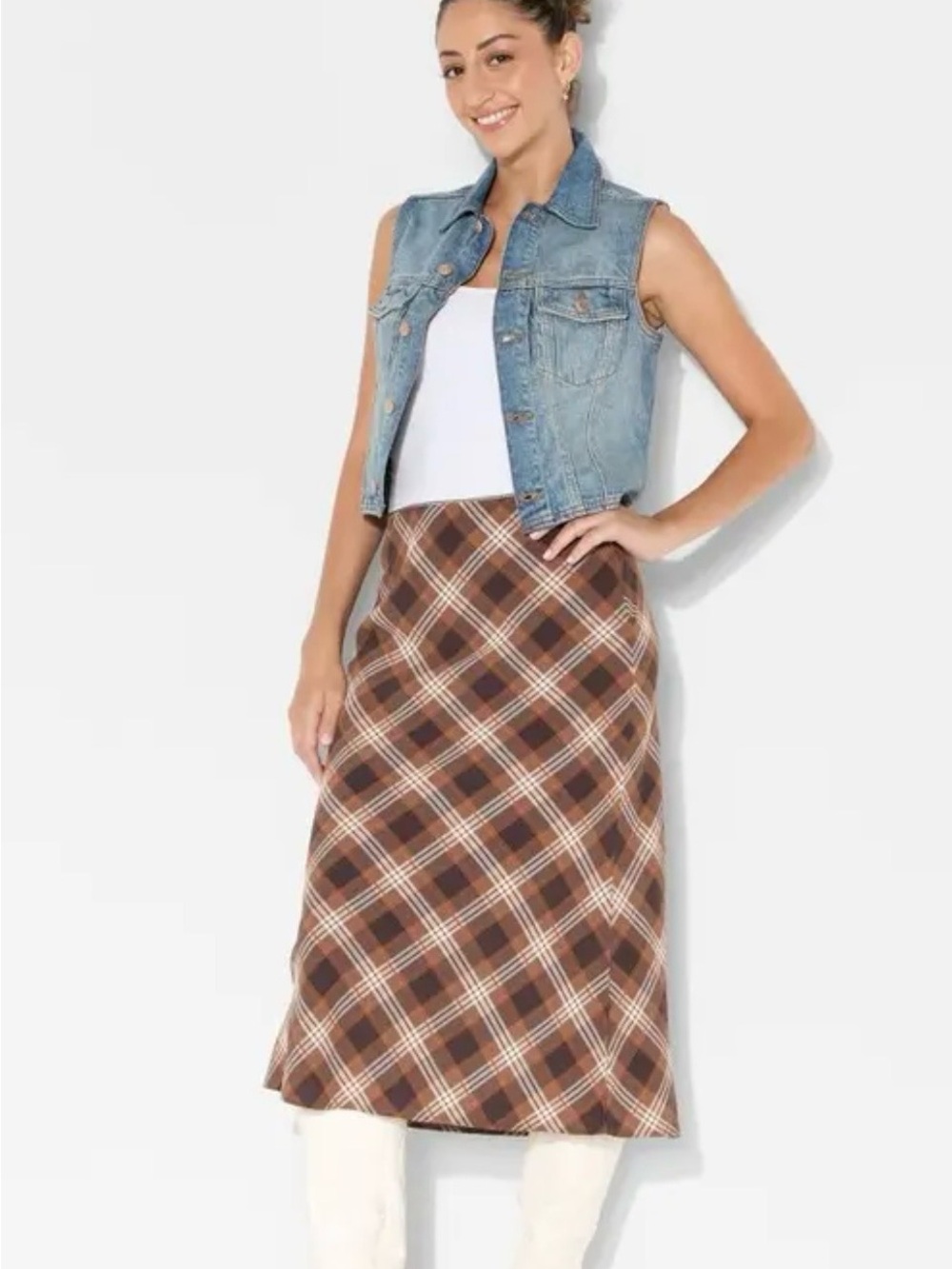 wild fable Brown Plaid A-Line Skirt - Picture 3 of 4